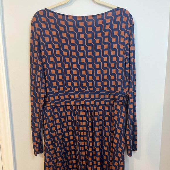 Boden Abigail Long Sleeve Cognac/Navy Geometric print Dress Size 12P - Picture 3 of 5